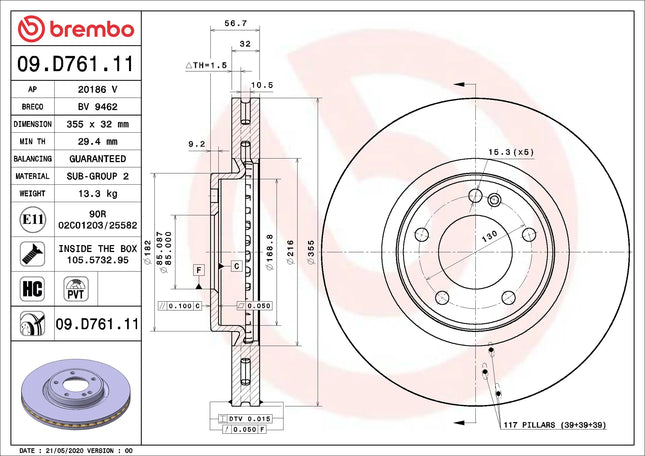 Brembo 09D76111 Front Brake Disc - official Brembo product image
