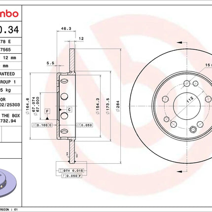 Brembo 08475034 Front Brake Disc - official Brembo product image