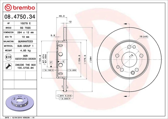 Brembo 08475034 Front Brake Disc - official Brembo product image