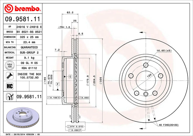 Brembo 09958111 Front Brake Disc - official Brembo product image