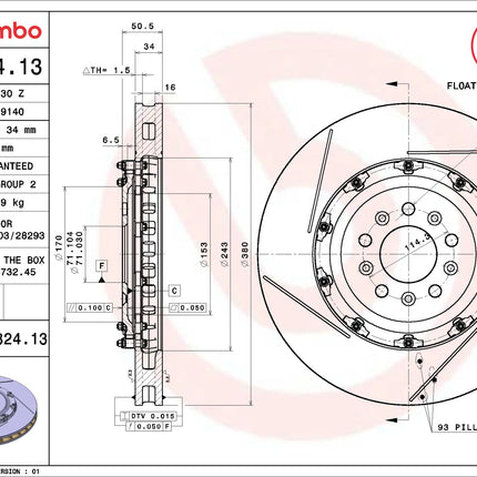Brembo 09B32413 Front Brake Disc - official Brembo product image