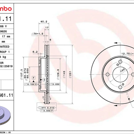 Brembo 09E66111 Front Brake Disc - official Brembo product image