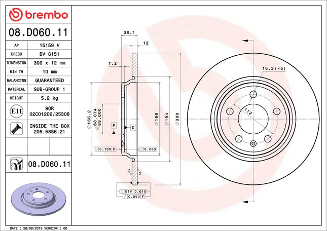 Brembo 08D06011 Rear Brake Disc - official Brembo product image