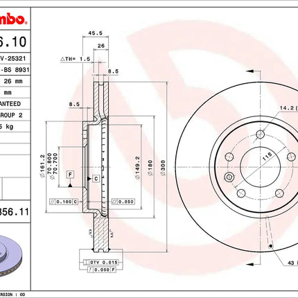 Brembo 09B35611 Front Brake Disc - official Brembo product image