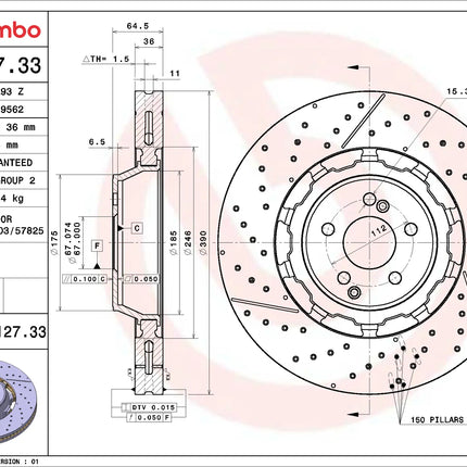 Brembo 09C12733 Front Brake Disc - official Brembo product image