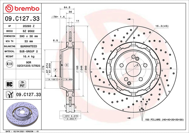 Brembo 09C12733 Front Brake Disc - official Brembo product image