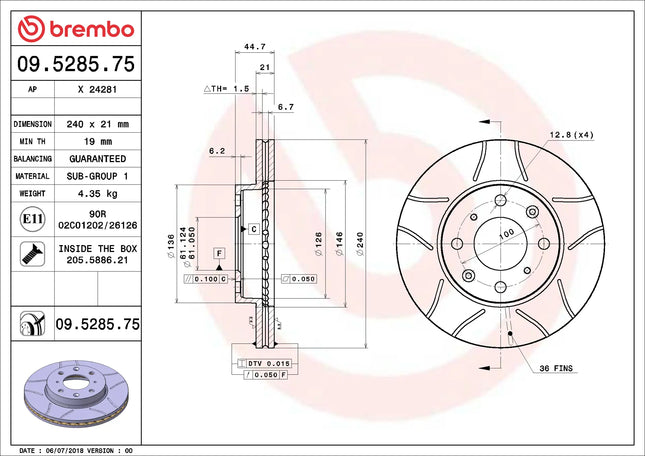 Brembo 09528575 Front Brake Disc - official Brembo product image