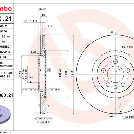 Brembo 09788021 Front Brake Disc - official Brembo product image
