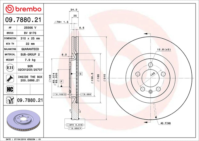 Brembo 09788021 Front Brake Disc - official Brembo product image