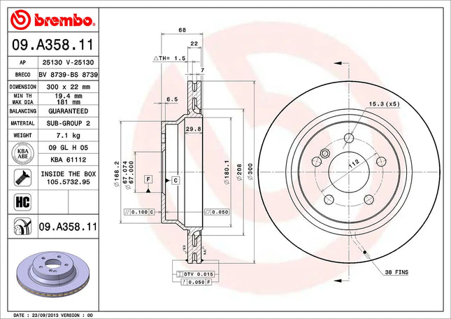 Brembo 09A35811 Rear Brake Disc - official Brembo product image