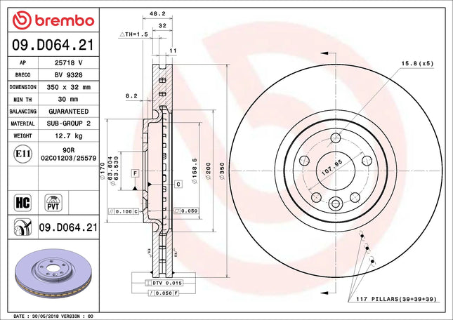 Brembo 09D06421 Front Brake Disc - official Brembo product image