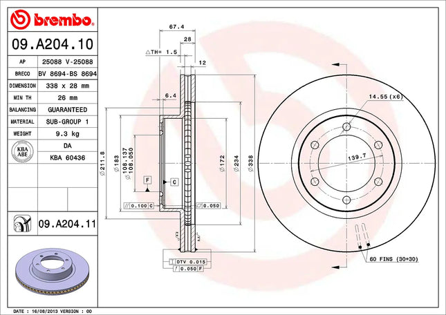 Brembo 09A20411 Front Brake Disc - official Brembo product image