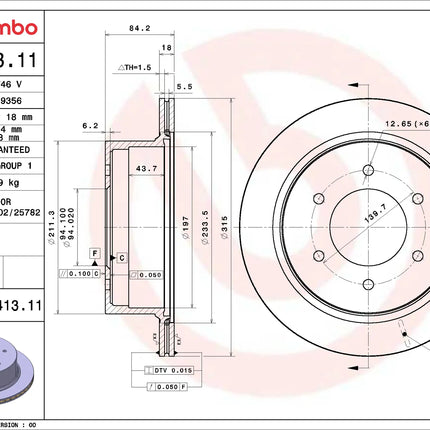 Brembo 09D41311 Rear Brake Disc - official Brembo product image