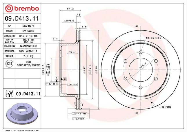 Brembo 09D41311 Rear Brake Disc - official Brembo product image