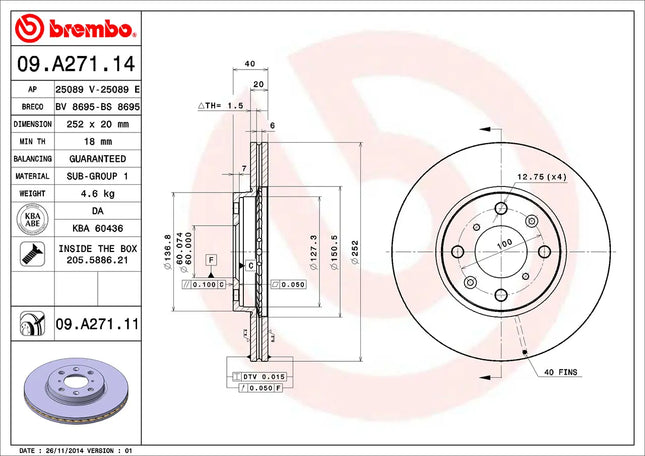 Brembo 09A27111 Front Brake Disc - official Brembo product image
