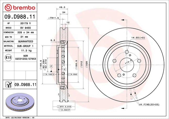 Brembo 09D98811 Front Brake Disc - official Brembo product image