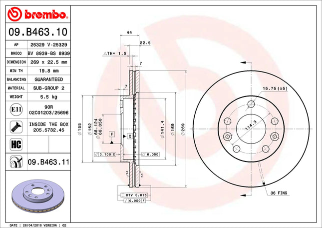 Brembo 09B46311 Front Brake Disc - official Brembo product image