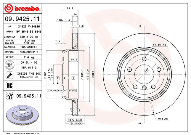 Brembo 09942511 Rear Brake Disc - official Brembo product image