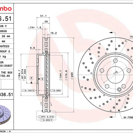 Brembo 09B43651 Front Brake Disc - official Brembo product image