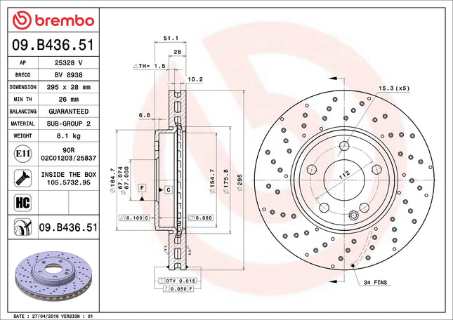 Brembo 09B43651 Front Brake Disc - official Brembo product image