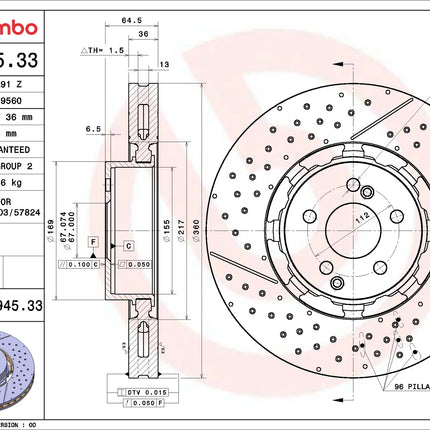 Brembo 09A94533 Front Brake Disc - official Brembo product image