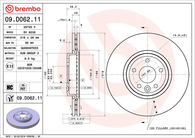 Brembo 09D06211 Front Brake Disc - official Brembo product image