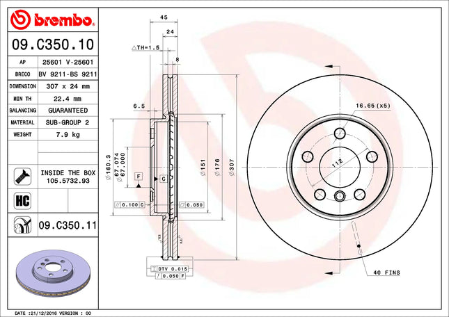 Brembo 09C35011 Front Brake Disc - official Brembo product image
