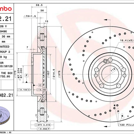 Brembo 09D98221 Front Brake Disc - official Brembo product image