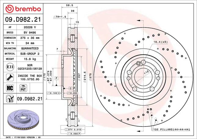 Brembo 09D98221 Front Brake Disc - official Brembo product image