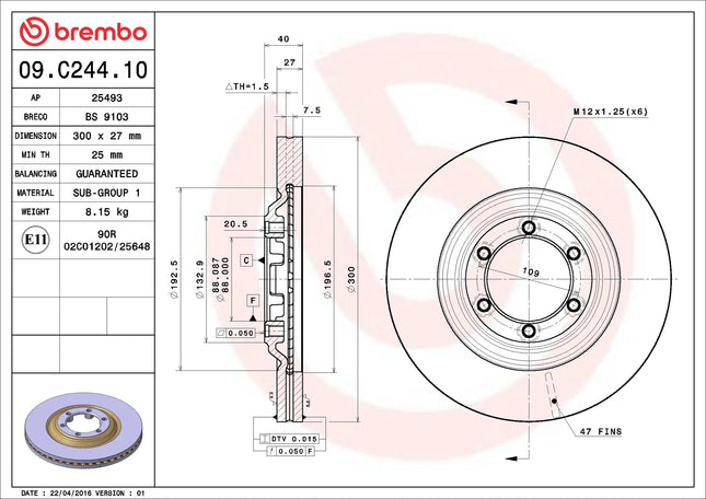 Brembo 09C24410 Front Brake Disc - official Brembo product image
