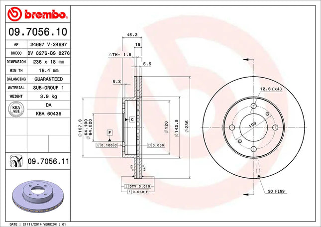 Brembo 09705611 Front Brake Disc - official Brembo product image