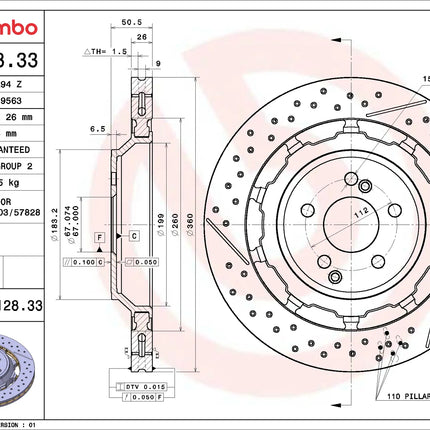 Brembo 09C12833 Rear Brake Disc - official Brembo product image