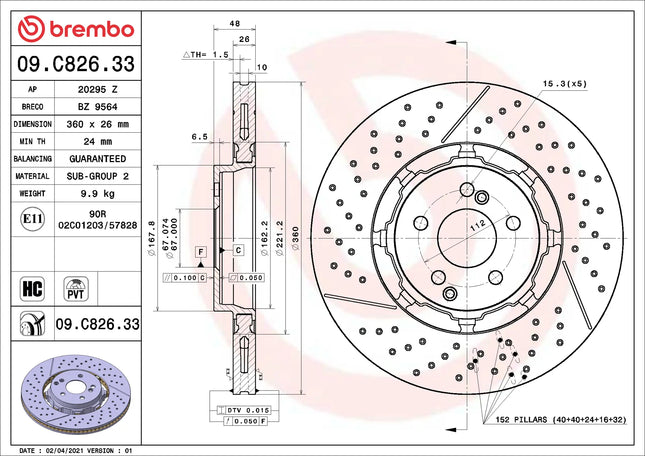 Brembo 09C82633 Rear Brake Disc - official Brembo product image