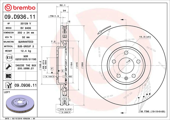 Brembo 09D93611/09D93711 Front Brake Disc - official Brembo product image