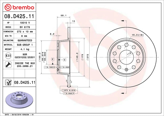 Brembo 08D42511 Rear Brake Disc - official Brembo product image