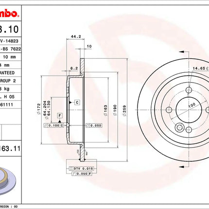 Brembo 08916311 Rear Brake Disc - official Brembo product image