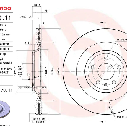 Brembo 09C17011 Rear Brake Disc - official Brembo product image