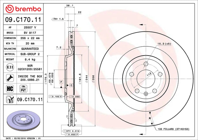 Brembo 09C17011 Rear Brake Disc - official Brembo product image