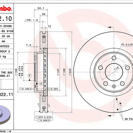 Brembo 09B82211 Front Brake Disc - official Brembo product image