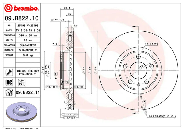 Brembo 09B82211 Front Brake Disc - official Brembo product image