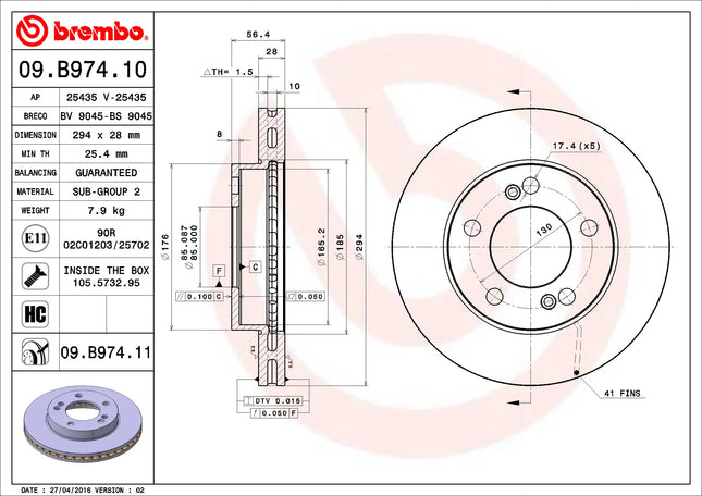 Brembo 09B97411 Front Brake Disc - official Brembo product image