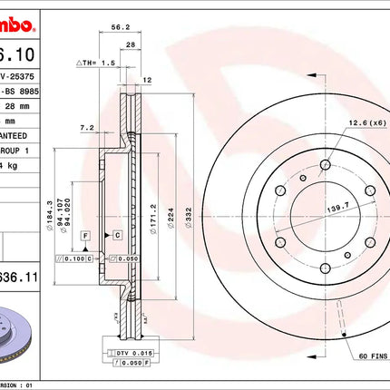 Brembo 09B63611 Front Brake Disc - official Brembo product image
