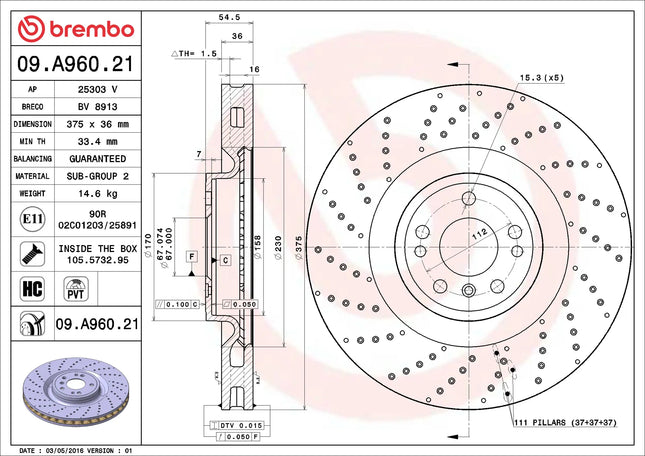 Brembo 09A96021 Front Brake Disc - official Brembo product image