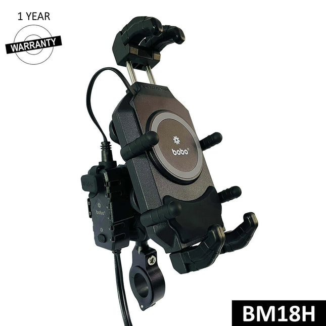 BOBO BM18 PRO Anti-Theft Motorcycle Phone Mount with 15W Wireless & USB-C Charging, image 1