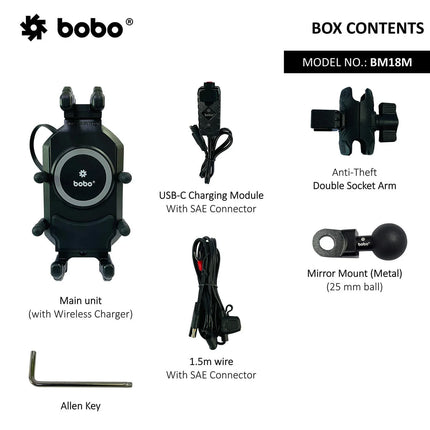 BOBO BM18 PRO Anti-Theft Motorcycle Phone Mount with 15W Wireless & USB-C Charging, image 8