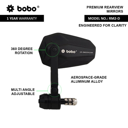 BOBO RM2-D Bar-End Motorcycle Mirror, image 3