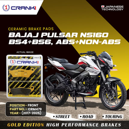 Ceramic Brake Pads For Bajaj Pulsar NS-160 BS4+BS6,ABS+NON-ABS (2017-2025) - Front - CRM479 - 1 Set - CRANK1