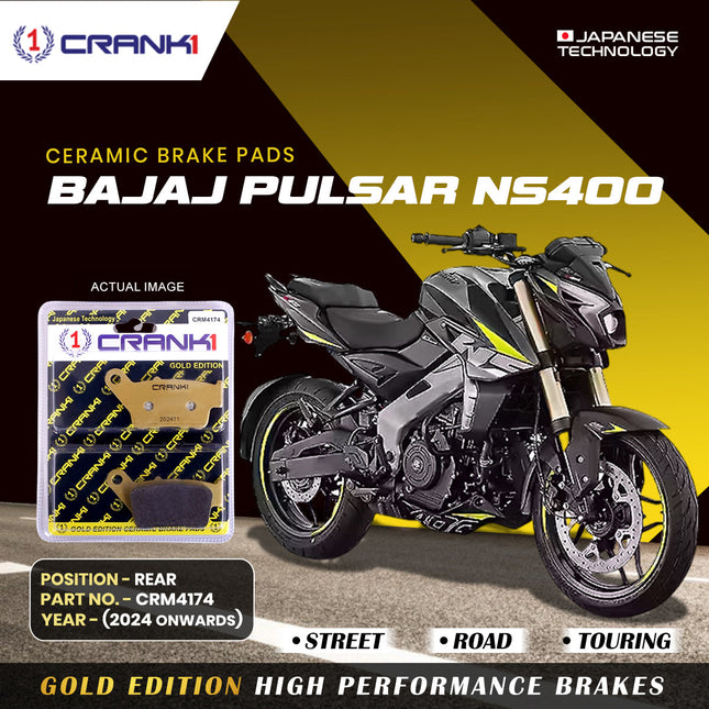 Ceramic Brake Pads For Bajaj Pulsar NS400 (2024 Onwards) - Rear - CRM4174 - 1 Set - CRANK1
