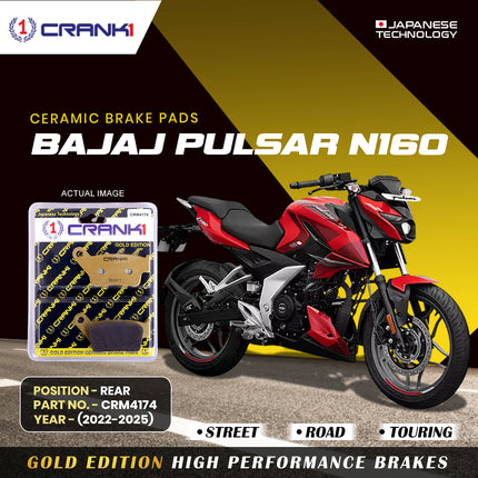 Ceramic Brake Pads For Bajaj Pulsar N160 (2022-2025) - Rear - CRM4174 - 1 Set - CRANK1