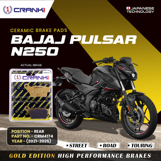 Ceramic Brake Pads For Bajaj Pulsar N250 (2021-2025) - Rear - CRM4174 - 1 Set - CRANK1